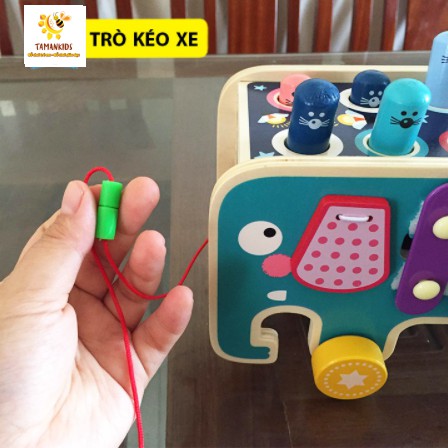 [XẢ KHO ] Đồ Chơi Gỗ Đập Chuột Hình Con Voi Kèm Đàn, Kèm Bánh Răng Xoay 3 in 1 Cho Bé Phát Triển Trí Tuệ