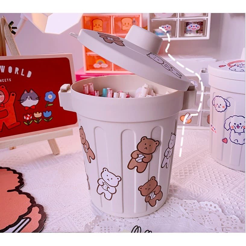 Thùng rác mini để bàn, sọt rác mini để bàn có nắp đậy cute tiện lợi (kèm sticker)