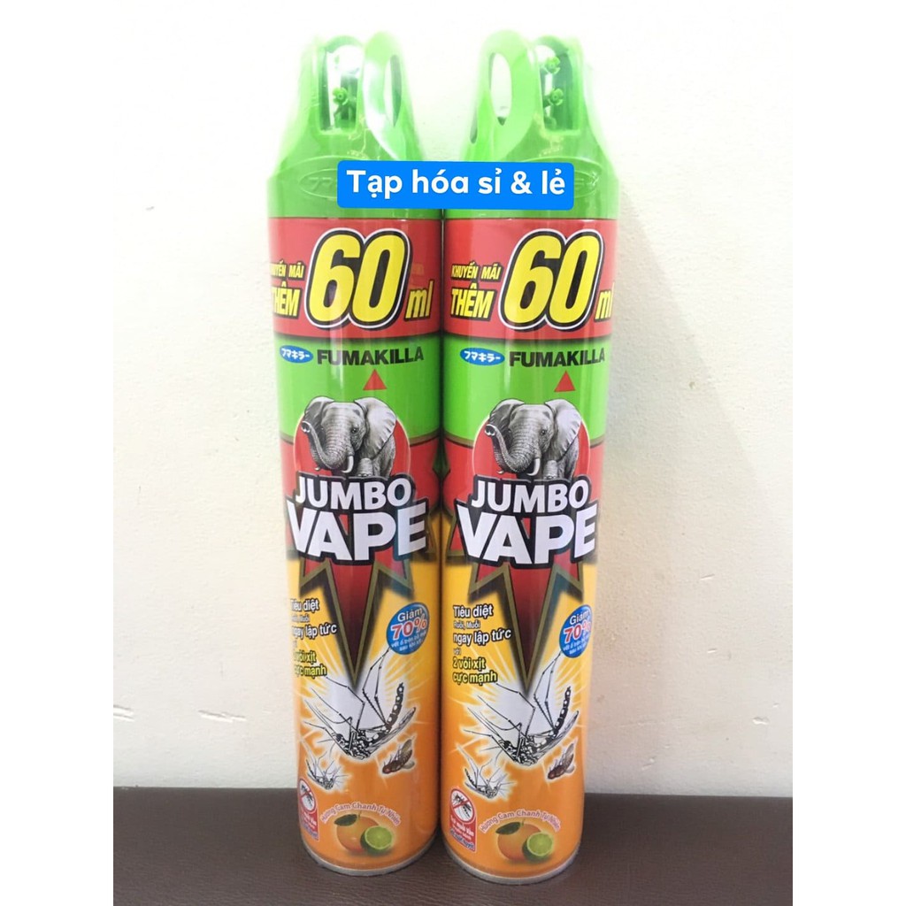 Xịt Muỗi jumbo Vape Hương Cam Chanh 600ml tặng thêm 60ml