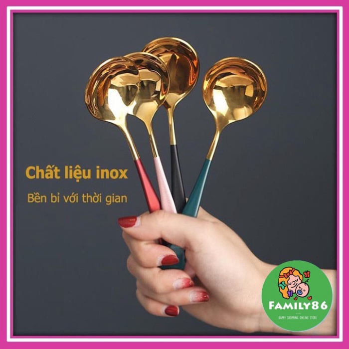 Thìa muỗng Ăn Cơm Bằng Inox Mạ Vàng Cán Dài Nhiều Màu