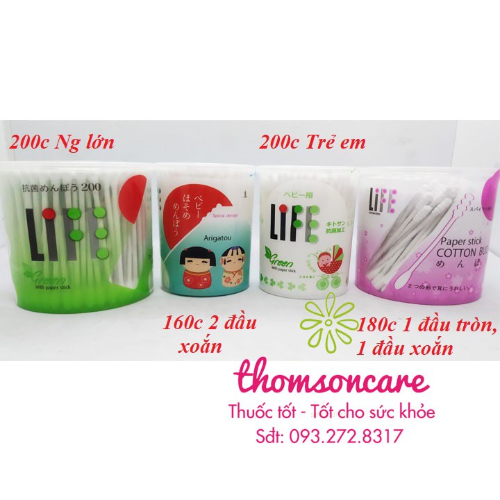 Tăm bông life từ Nhật Bản, dạng đầu tròn và đầu xoắn, vệ sinh tai sạch hơn, ngoáy tai cho trẻ em và người lớn