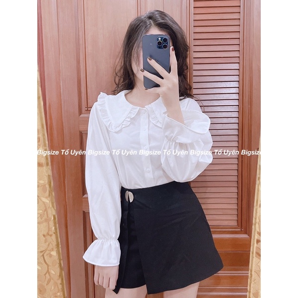 (T.U Bigsize 50-80kg) Áo Sơ Mi Cổ Bèo Tay Xuông Phong Cách Vintager Phù Hợp Cho Nàng Chubby | BigBuy360 - bigbuy360.vn