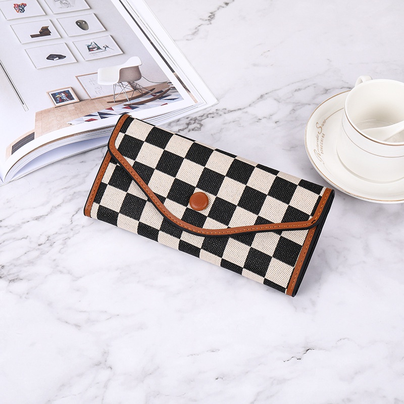 Ví Nữ Dáng Dài Vải Canvas Thiết Kế Nhiều Ngăn Tiện Dụng Phong Cách Retro