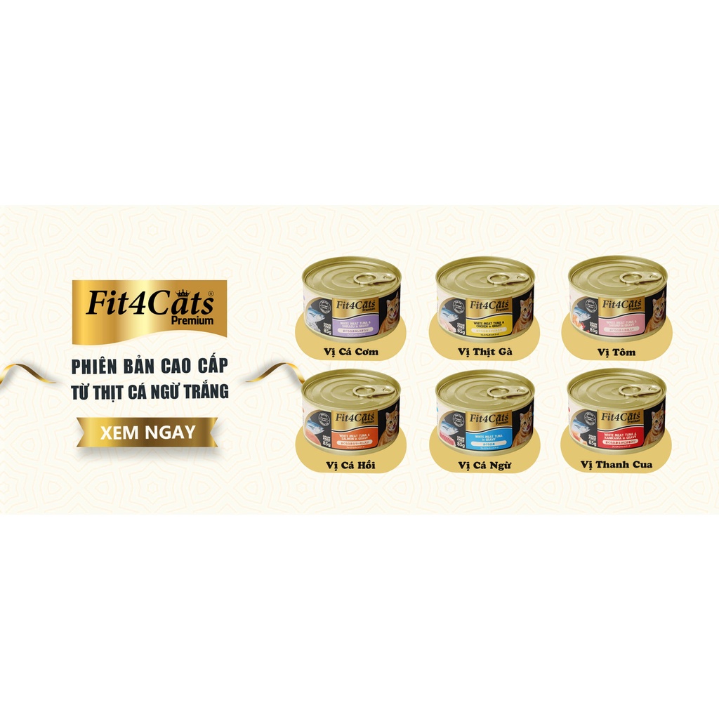 85gr - Pate cho mèo Fit4Cat Premium cao cấp - Cá ngừ trắng đóng hộp cho mèo thịt xé thơm ngon đủ vị Fit 4 Cat Doggyman