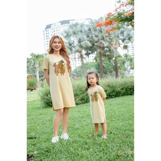 [Mẩu Mới] Đầm Suông Mẹ Và Bé In Hình 2 Con Gấu Siêu Đẹp-DMB19