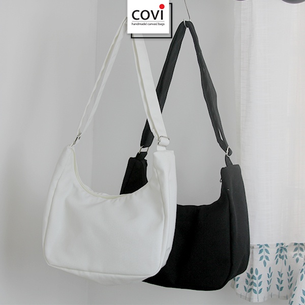 Túi tote đeo chéo vải canvas, túi vải bố, Unisex nam nữ thời trang COVI đen trắng T29
