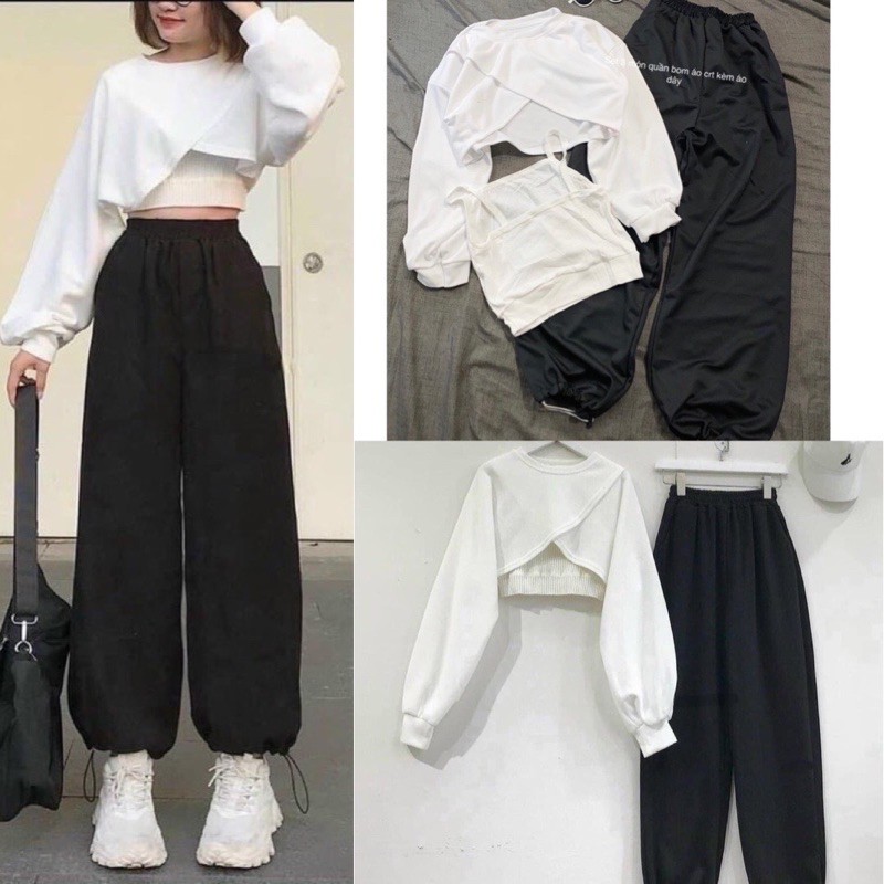 [Mã FADI5K245 giảm 5K đơn 0đ] [Rẻ Vô Địch]Set 3 Món Quần Bom+ Áo Thun Croptop Kèm Áo Dây( Kèm ảnh thật) | BigBuy360 - bigbuy360.vn