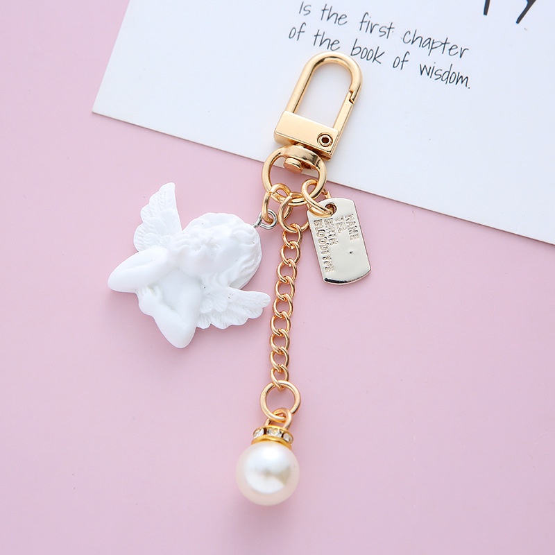 Retro baroque fairy keychain ngọc trai tình yêu mặt dây chuyền tai nghe chìa khóa mặt dây chuyền túi