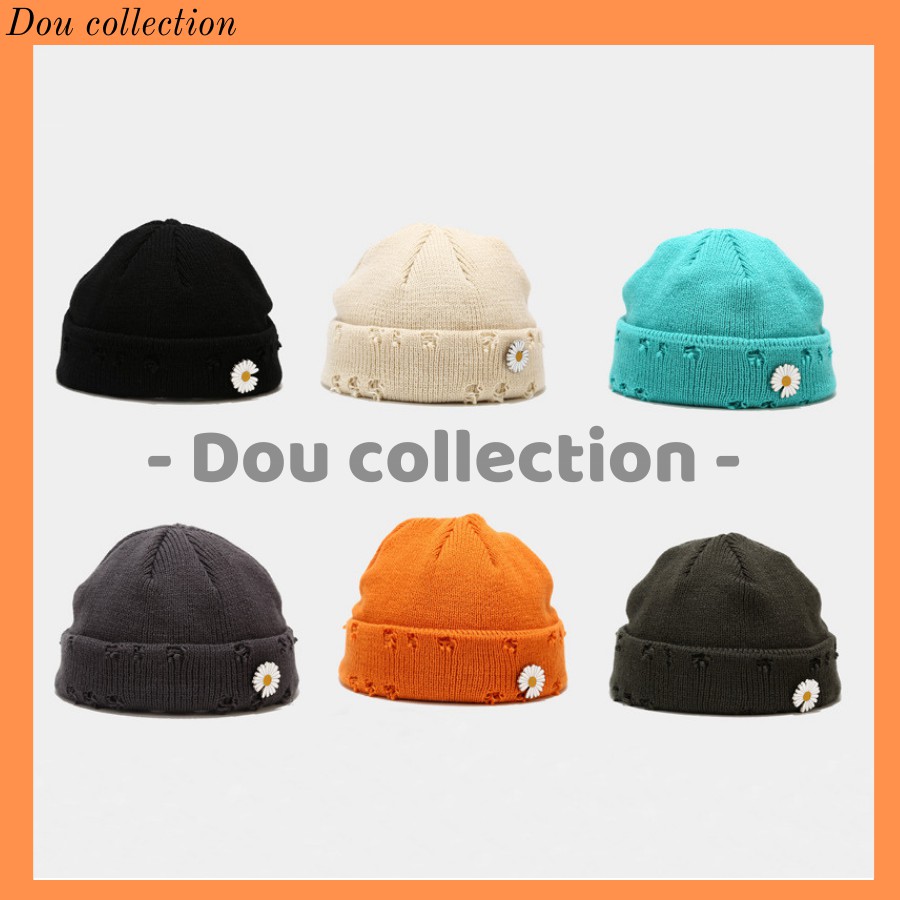 [Nowship2h] Mũ Nón Len Dệt Kim Phối Cài Hoa Cúc Thời Trang Đường Phố Hip Hop Cho Nam Nữ - Mã NL001