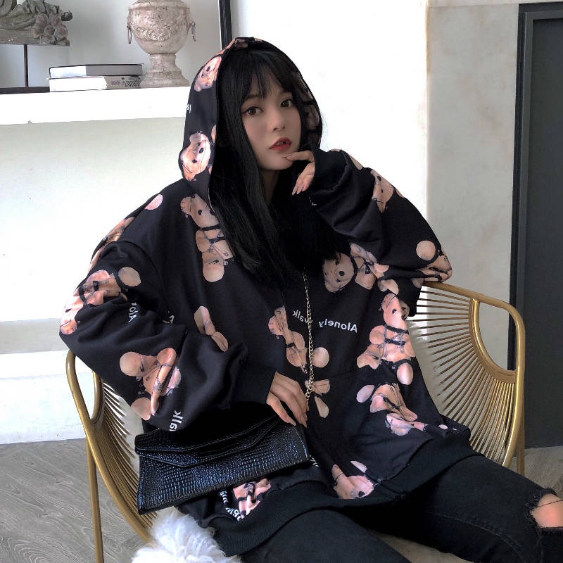 NEW Áo Khoác Cardigan Có Mũ Dáng Rộng In Hình Gấu Dễ Thương Thời Trang Mùa Thu Cho Nữ | BigBuy360 - bigbuy360.vn