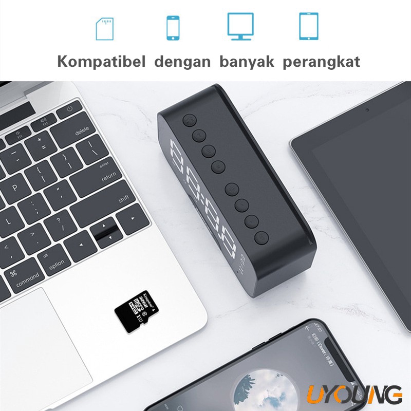 Loa không dây Bluetooth AUX Mini Đồng hồ báo thức di động Loa Bluetooth FM Radio