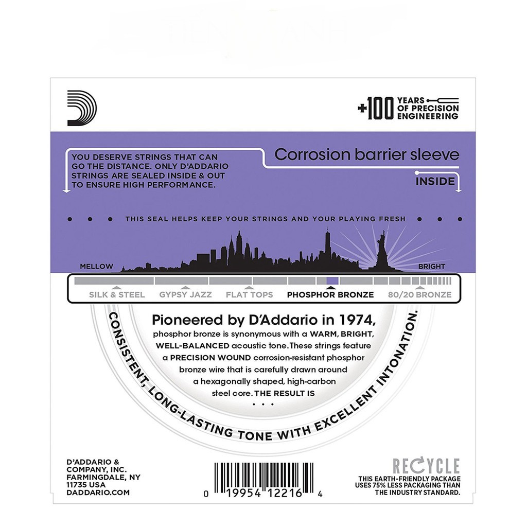 D'Addario EJ26, EJ16, EJ15, EJ17, EJ18 - Bộ Dây Đàn Acoustic Guitar Phosphor Bronze
