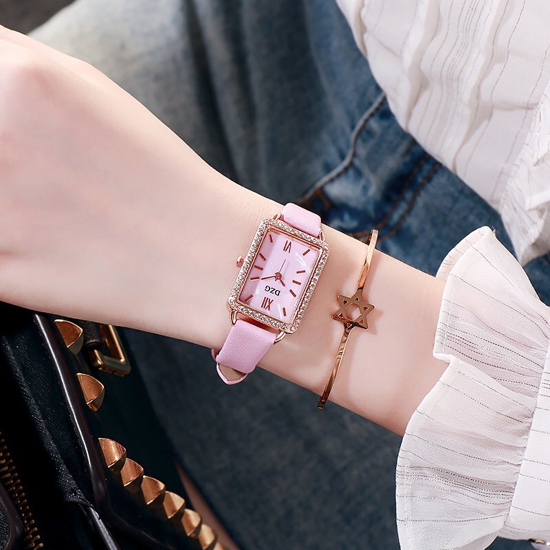 ĐỒNG HỒ NỮ DZG DÂY DA MẶT CHỬ NHẬT HUYỀN BÍ 448 THỜI TRANG | BigBuy360 - bigbuy360.vn