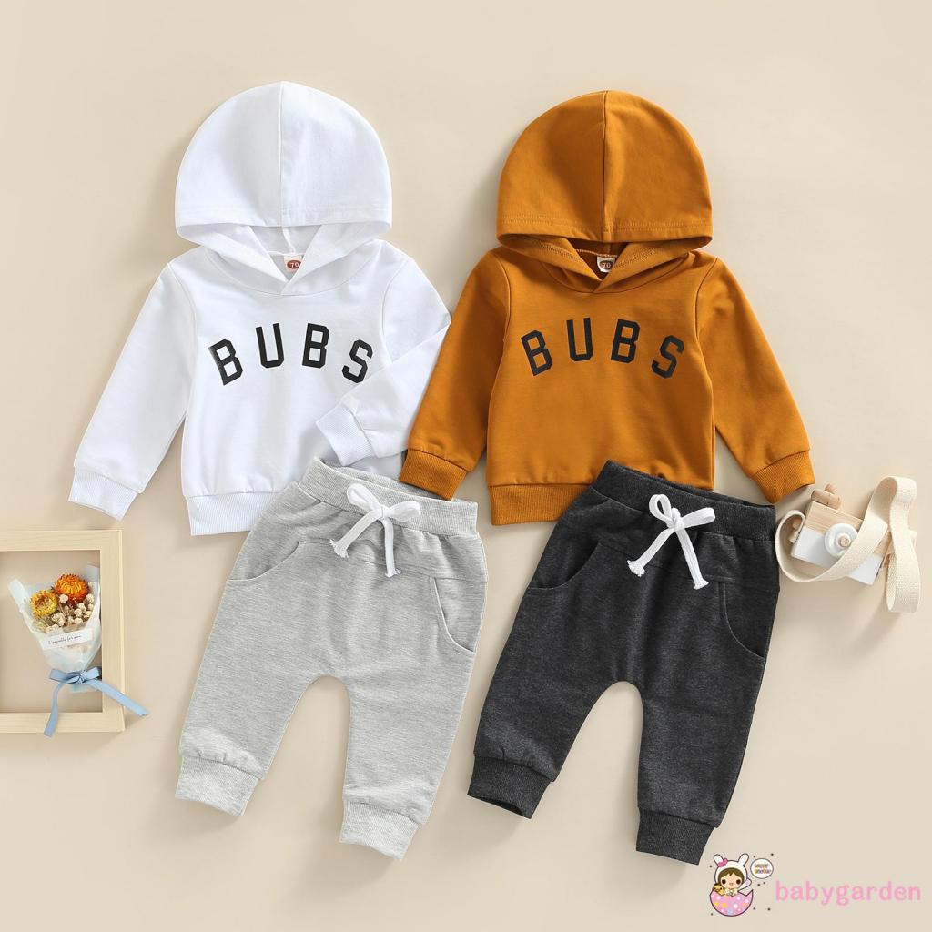 Set Đồ 2 Món Gồm Áo Hoodie Tay Dài In Chữ + Quần Dài Dây Rút Có Túi Bên Hông Cho Bé Trai 3 Tháng Tuổi