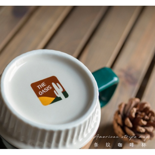 Cốc ly sứ OASIS phong cách Bắc Âu dung tích 320ml họa tiết xinh xắn viền quai xanh dùng để pha cà phê, pha trà - Ráp