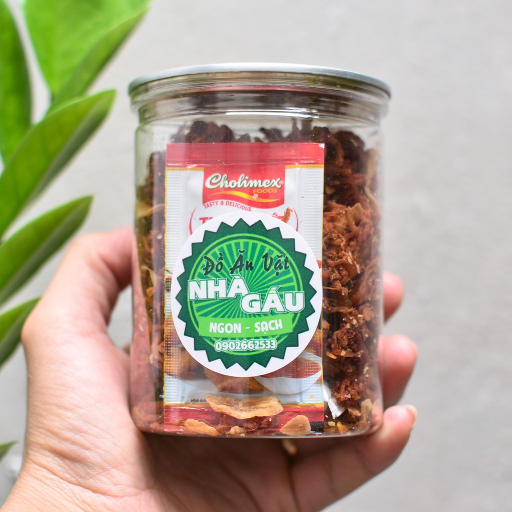 [Hủ 200g] Khô heo cháy tỏi loại ngon - Đồ ăn vặt Nhà Gấu