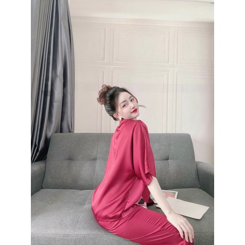 Đồ bộ pijama lụa tay ngắn mặc nhà cổ sơ mi sang trọng phong cách hàn quốc | BigBuy360 - bigbuy360.vn