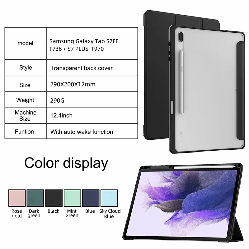 Bao Da Máy Tính Bảng Siêu Mỏng Chống Sốc Cho Samsung Tab S7Fe 12.4inch T730 T736 S7 Fe 2021 Tab S7 Plus T970 T975 Giá Đỡ