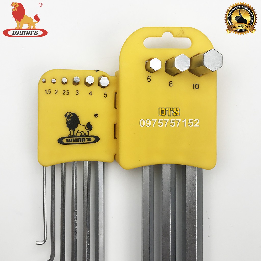 Bộ lục giác đầu bằng 9 chi tiết cỡ dài WYNN’S W0583, bộ khóa lục giác thép cứng cao cấp CR-V chất lượng cao