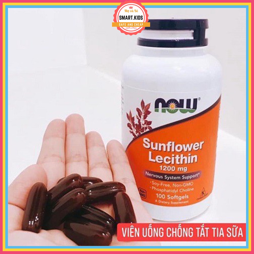Viên uống chống tắc tia sữa Lecithin 1200mg Now Sunflower Lecithin 100v