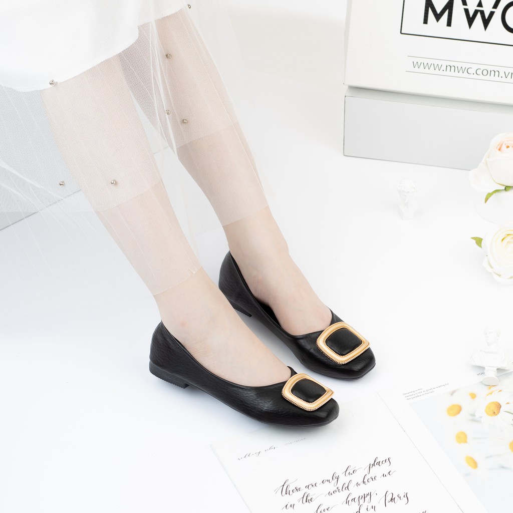 Giày 2182 MWC - Búp Bê Nữ Mũi Tròn Chất Liệu Da Cao Cấp Đính Khóa Cách Điệu Hiện Đại Nữ Tính