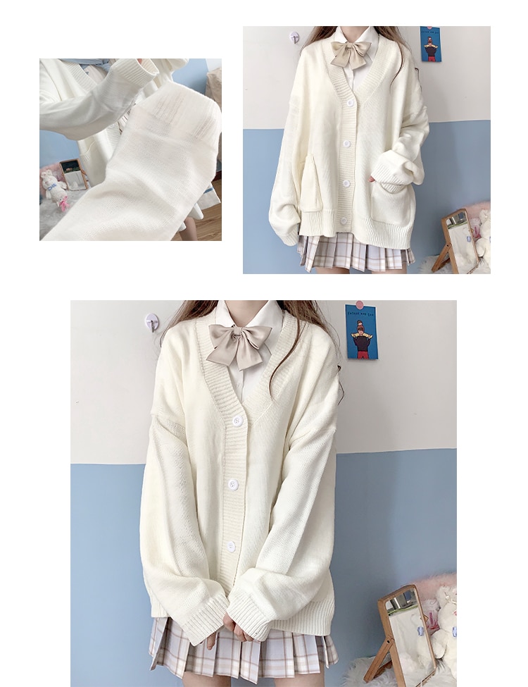 Áo Khoác Cardigan Cổ Chữ V Phong Cách Nhật Bản 5 Màu Tùy Chọn