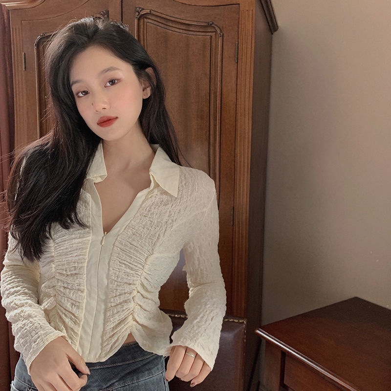 Áo Kiểu Tay Dài Cổ Chữ V Dáng Ôm Trẻ Trung Quyến Rũ Cho Nữ
