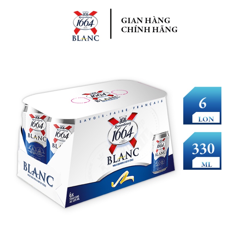 Lốc 6 lon bia Kronenbourg 1664 Blanc (330ml x 6 lon)