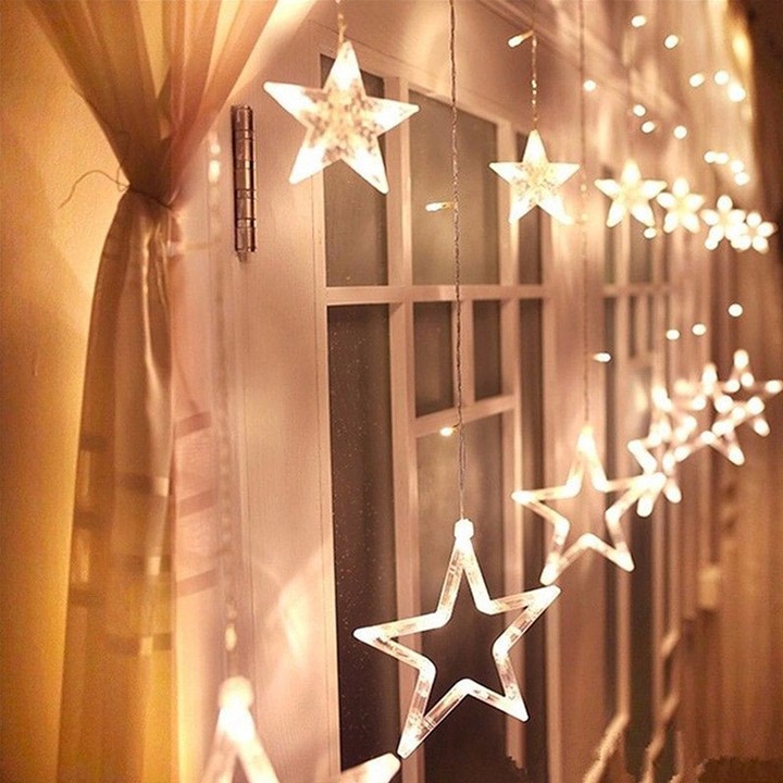 Dây đèn chớp rèm mành ngôi sao nhiều màu 138 LED chuyên trang trí noel, giáng sính, nhà hàng, khách sạn