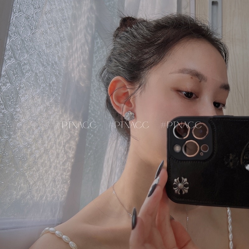 Bông tai, khuyên tai đính đá dáng hoa cong Hàn Quốc .PTNACC.