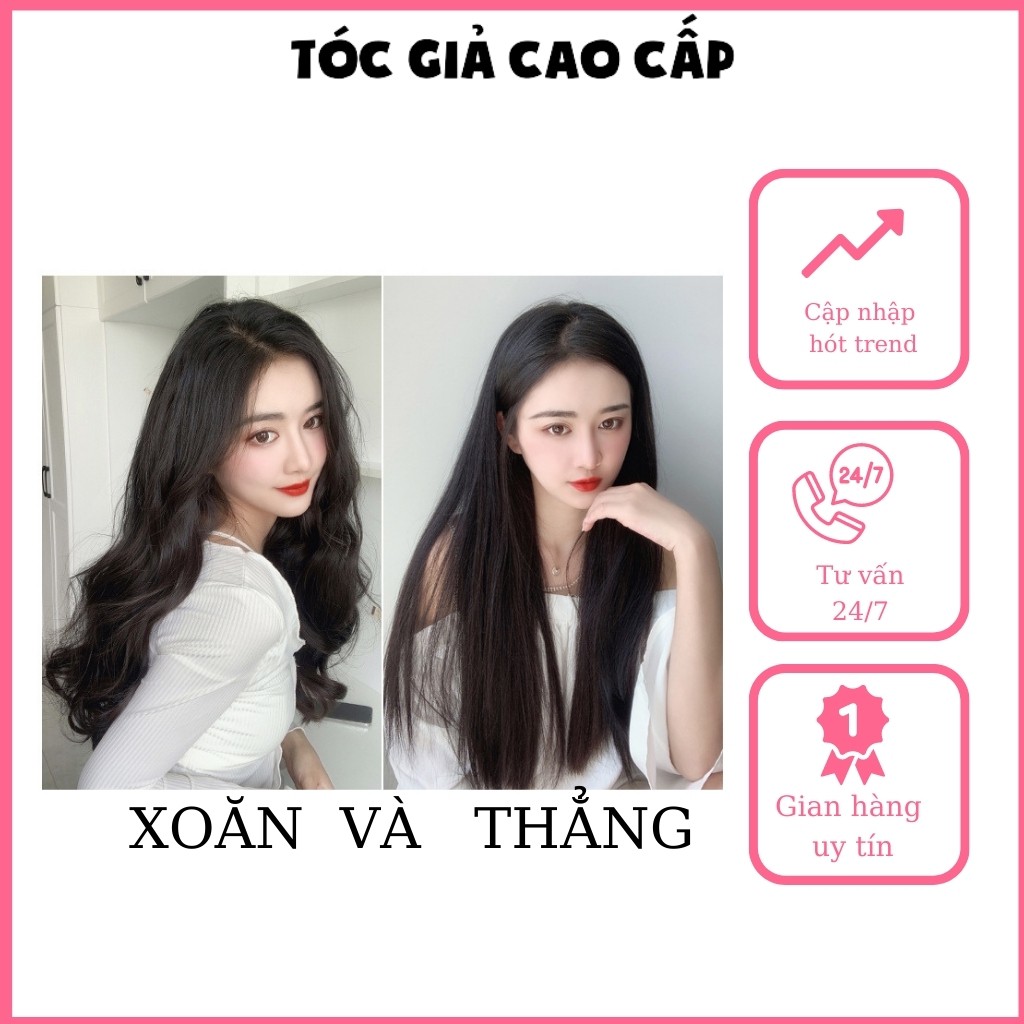 45cm và 60cm, Tóc giả kẹp xoăn sét gồm 3 dải kẹp phồng chân tóc, sợi tơ cao cấp