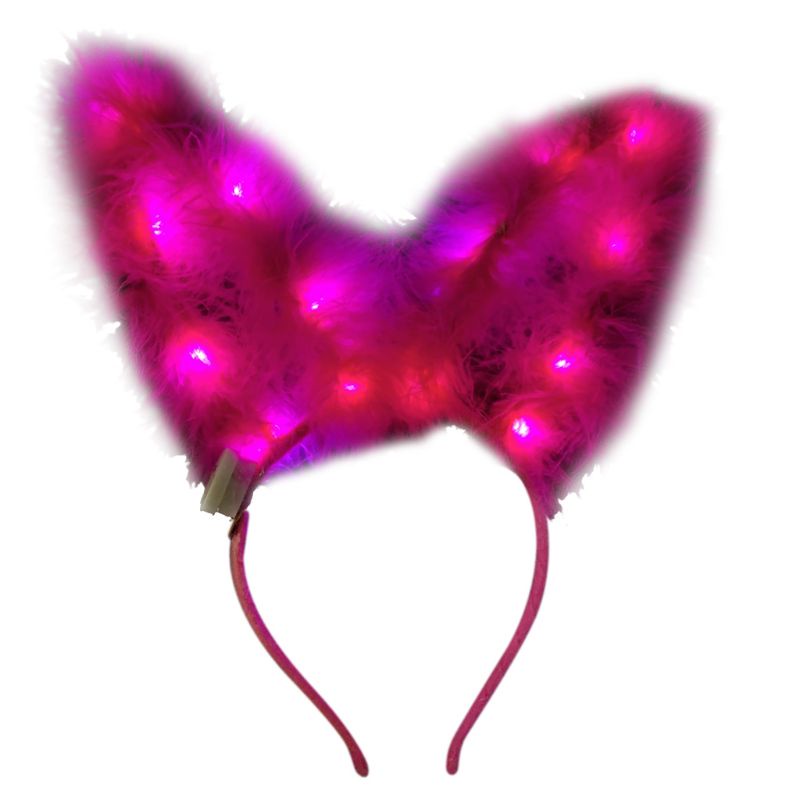 Băng Đô Cài Tóc Đính Lông Vũ Và Tai Thỏ 14 Đèn LED Phát Sáng Cho Nữ