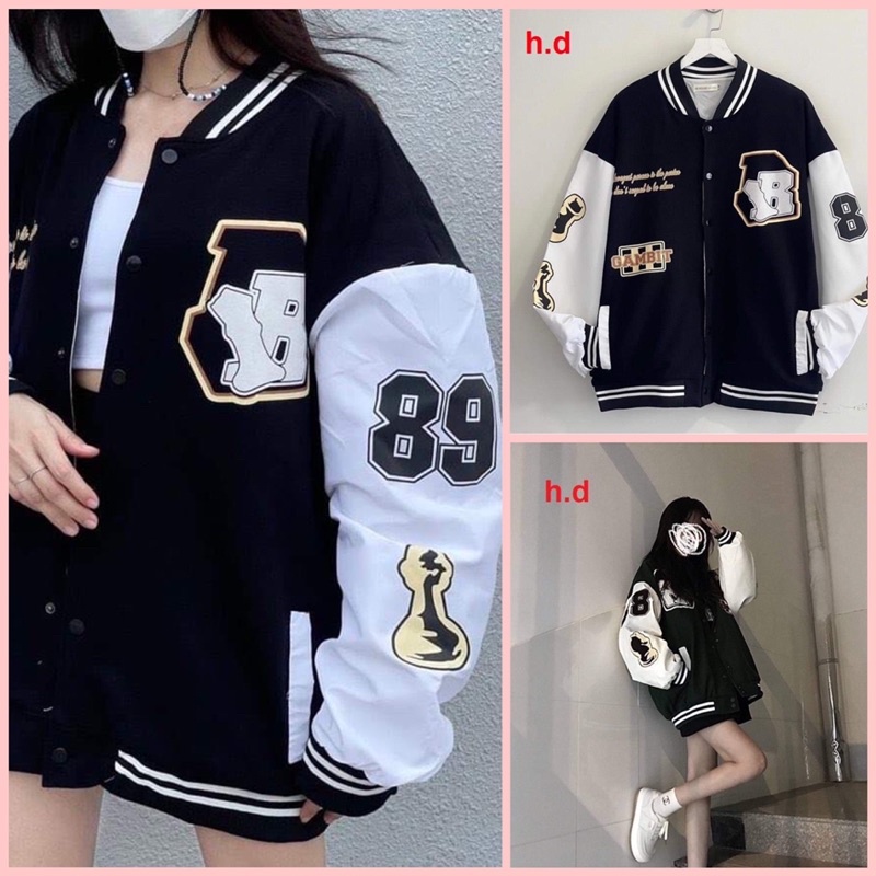 Áo khoác bomber Bóng Chày 89Chất loại 1tay áo và gấu áo có bo dệt xịnfreesize &lt;55kg Phong cách thể thao Hàn Quốc