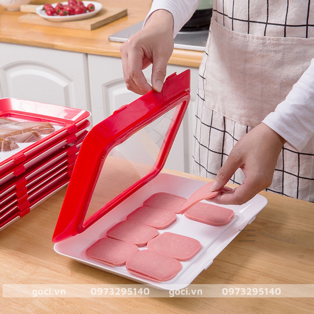 Hộp nhựa đỏ có màng bảo quản thực phẩm tủ lạnh trữ đông màng bọc siêu bền kín khí kháng khuẩn đa năng tiện lợi