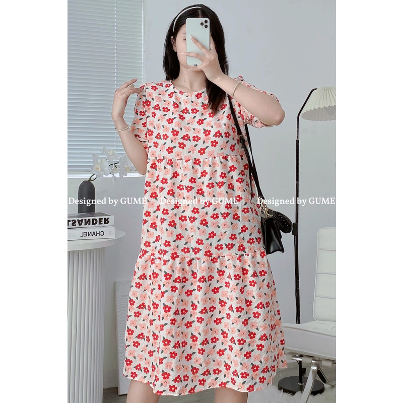 Đầm bầu đi tiệc, váy bầu thiết kế GuMe Váy xốp hoa hồng to GM030