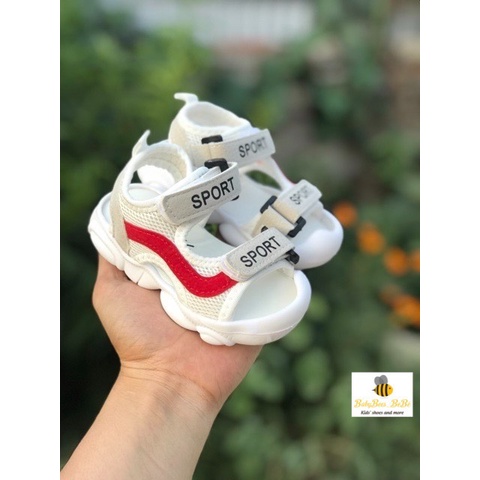Sandal tập đi bé trai, bé gái-dép quai hậu chống vấp Sport đế in hình gấu siêu bền chống trơn trượt,1915 -đỏ, đen, trắng