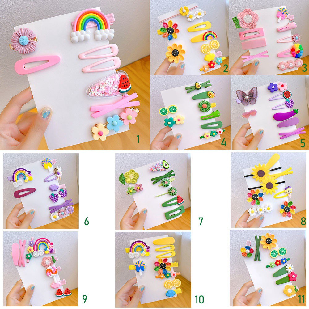 1 Set Kẹp Tóc Cao Su Hình Trái Cây/Hoa/Hoạt Hình Dễ Thương Cho Bé