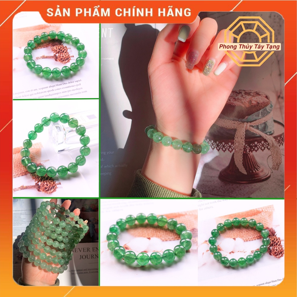 Vòng tay phong thủy Dâu Tây Xanh 6 8 10 li cho nữ mệnh Mộc Hỏa tặng kèm hộp gỗ cao cấp - Phong Thủy Tây Tạng