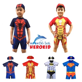 Bộ đồ bơi liền thân siêu nhân kèm nón bơi - Đồ bơi liền thân bé trai BT65