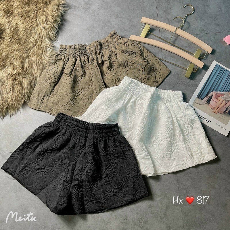 Quần Short nữ phồng hoa cao cấp, Quần cạp chun cao, có túi, họa tiết hoa nhăn, hàng quảng châu/thoitrangs