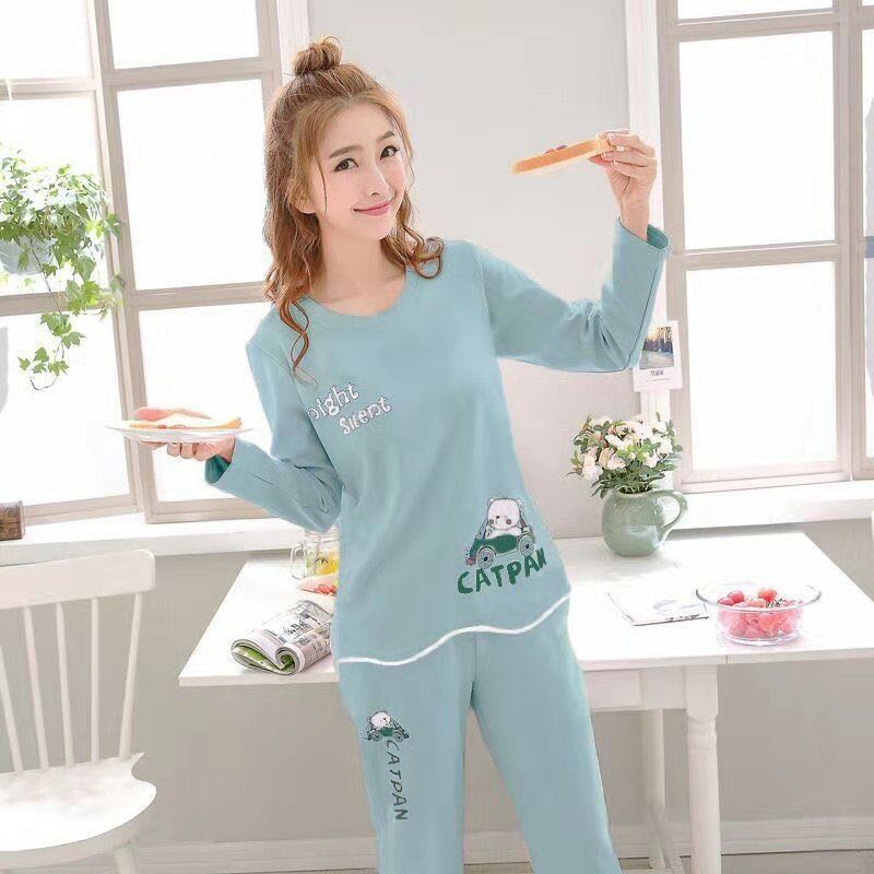 Bộ Đồ Ngủ 2 Món Tay Dài Cổ Tròn In Họa Tiết Hoạt Hình Dễ Phối Đồ Thời Trang Cho Nữ Size M-5Xl