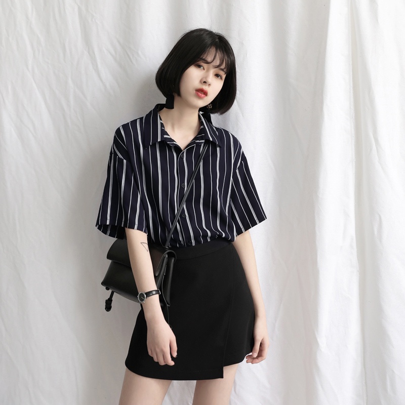 Áo Sơ Mi chiffon Họa Tiết Kẻ Sọc Phong Cách retro Hong Kong Thời Trang Xuân Hè Mới Cho Nữ