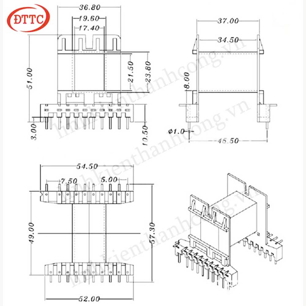 Biến Áp Xung EE55 Nằm (10+10)