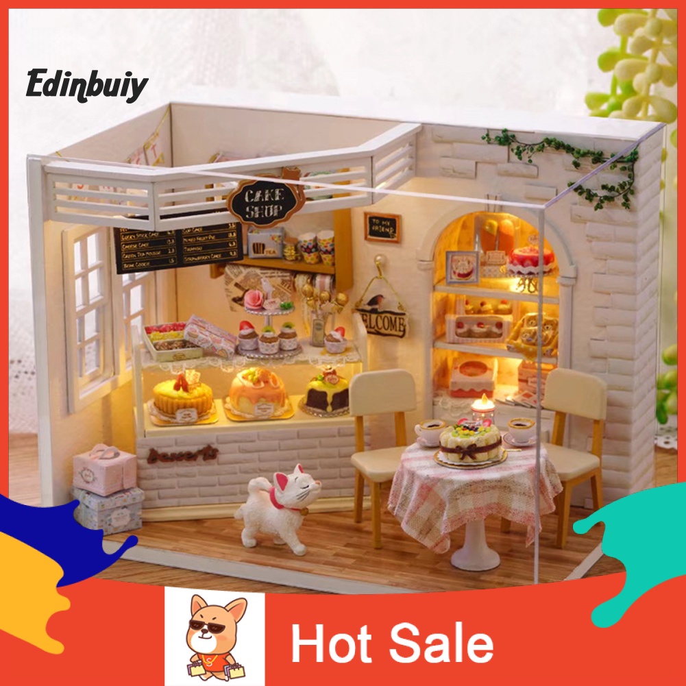 DB Mini LED Doll House Coffee Shop DIY Assembly Model Toy Table Decor Xmas Gift