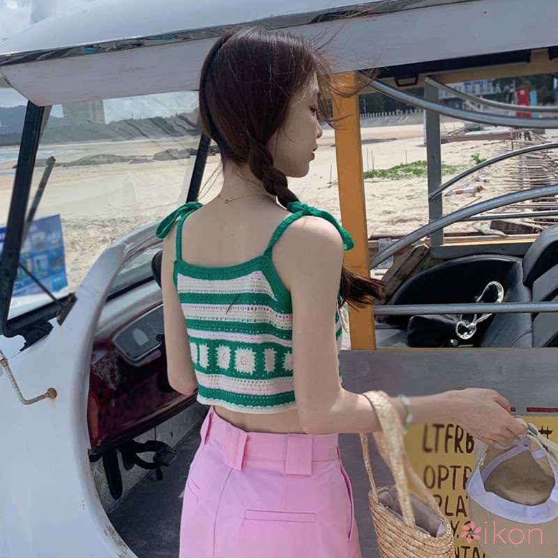 Áo Tank Top Dệt Kim Sát Nách In Hoa Cúc Xinh Xắn Cho Nữ