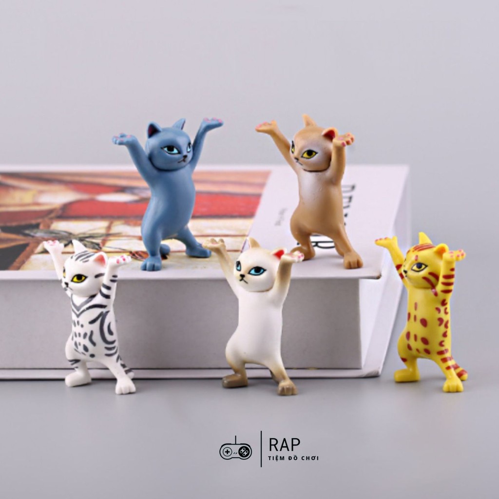 Set 5 mô hình mèo khiêng hòm khiêng đồ mèo mô hình nhảy múa nhiểu biểu cảm dễ thương trang trí tặng kèm hòm - Ráp