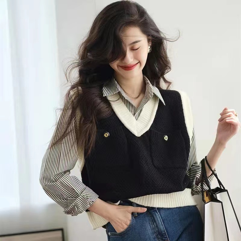 Áo dệt kim ZHELIHANGFEI sát nách cổ chữ V eo cao dễ phối đồ cá tính cho nữ