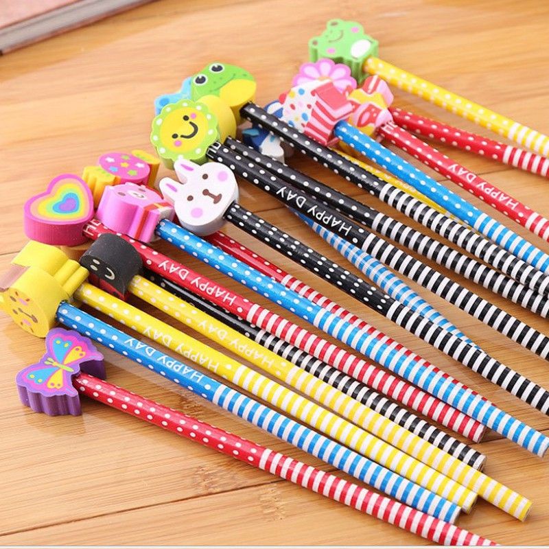 Bút chì kèm tẩy hoạt hình nhiều mẫu dễ thương cho bé