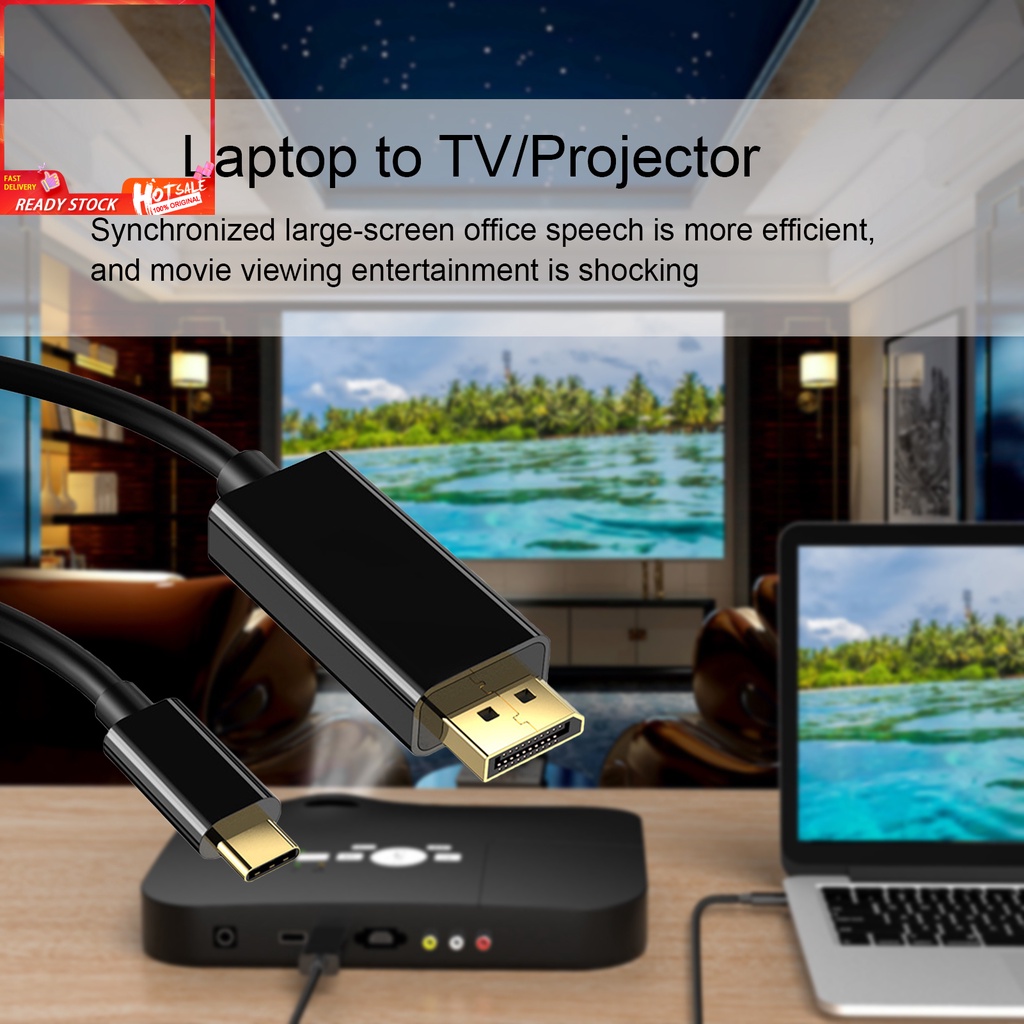 Dây Cáp Chuyển Đổi Type-C Sang Dp 1.8m Hd-Compatible Cho Máy Tính