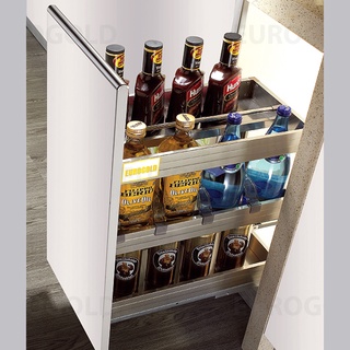 Giá gia vị tủ bếp inox hộp, ray âm giảm chấn, kệ gia vị đa năng Eurogold EU1230.